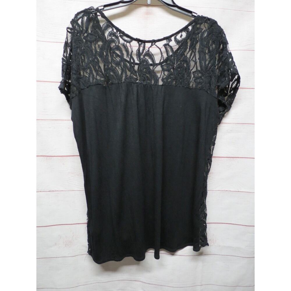 Apt 9 Plus Size 1x Black Floral Lace Top Blouse Short Sleeves Sheer - Picture 4 of 7